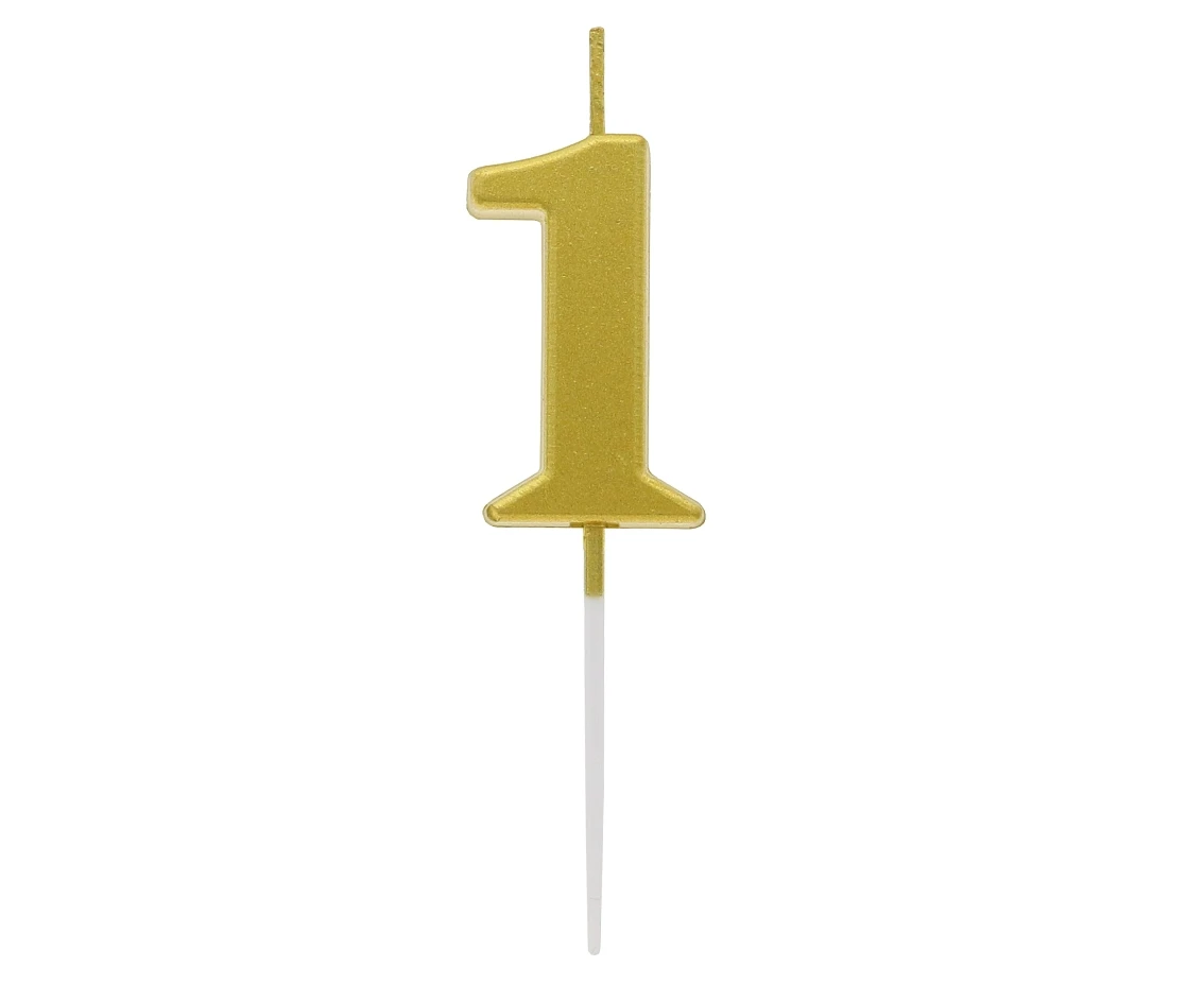B&C pick candle digit 1, metallic gold,  total lenght 9,5 cm