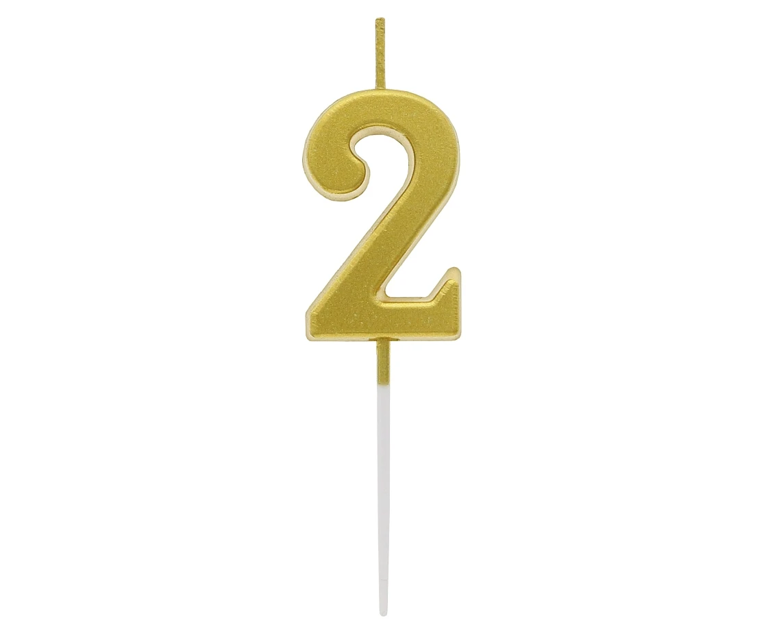B&C pick candle digit 2, metallic gold,  total lenght 9,5 cm