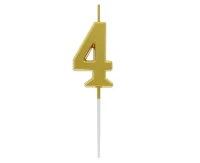 B&C pick candle digit 4, metallic gold,  total lenght 9,5 cm