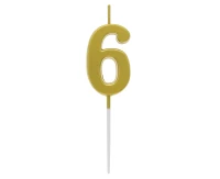 B&C pick candle digit 6, metallic gold,  total lenght 9,5 cm