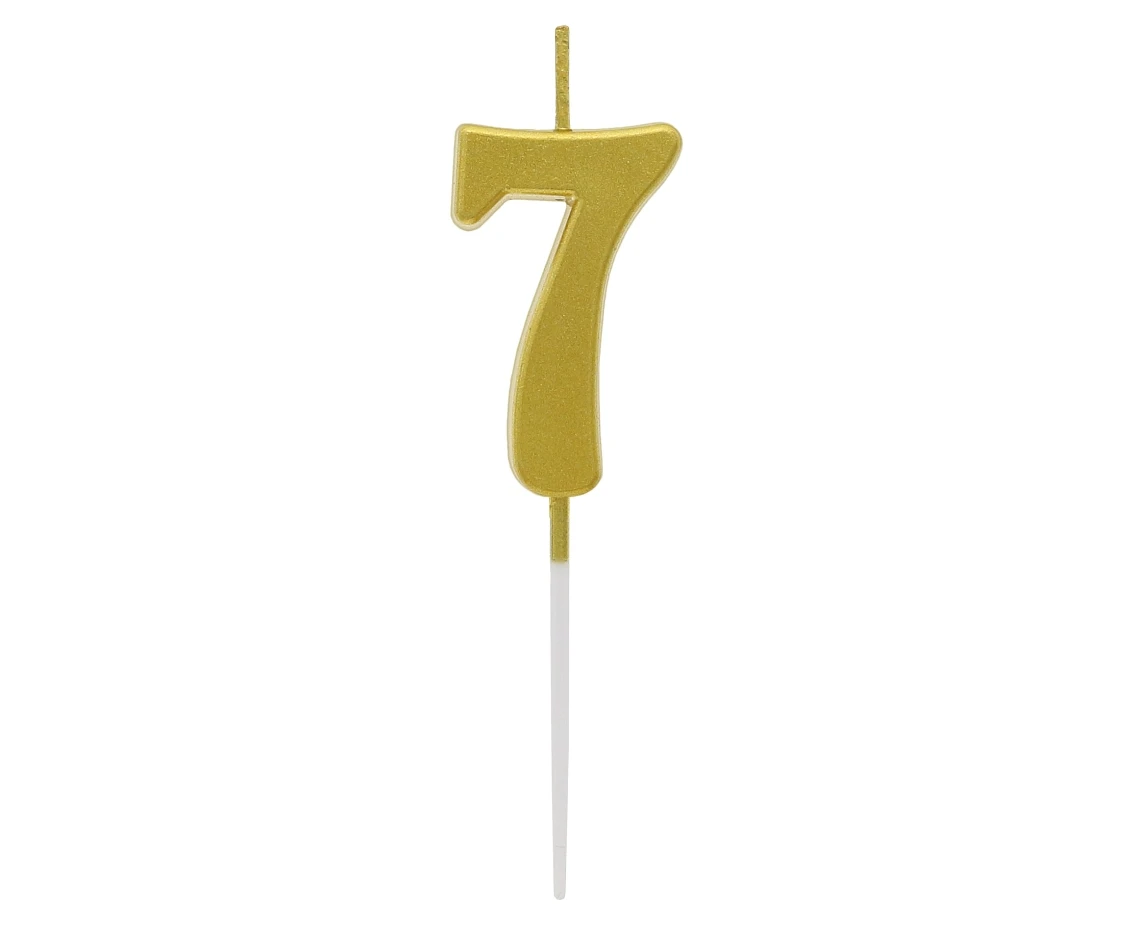 B&C pick candle digit 7, metallic gold, total lenght 9,5 cm