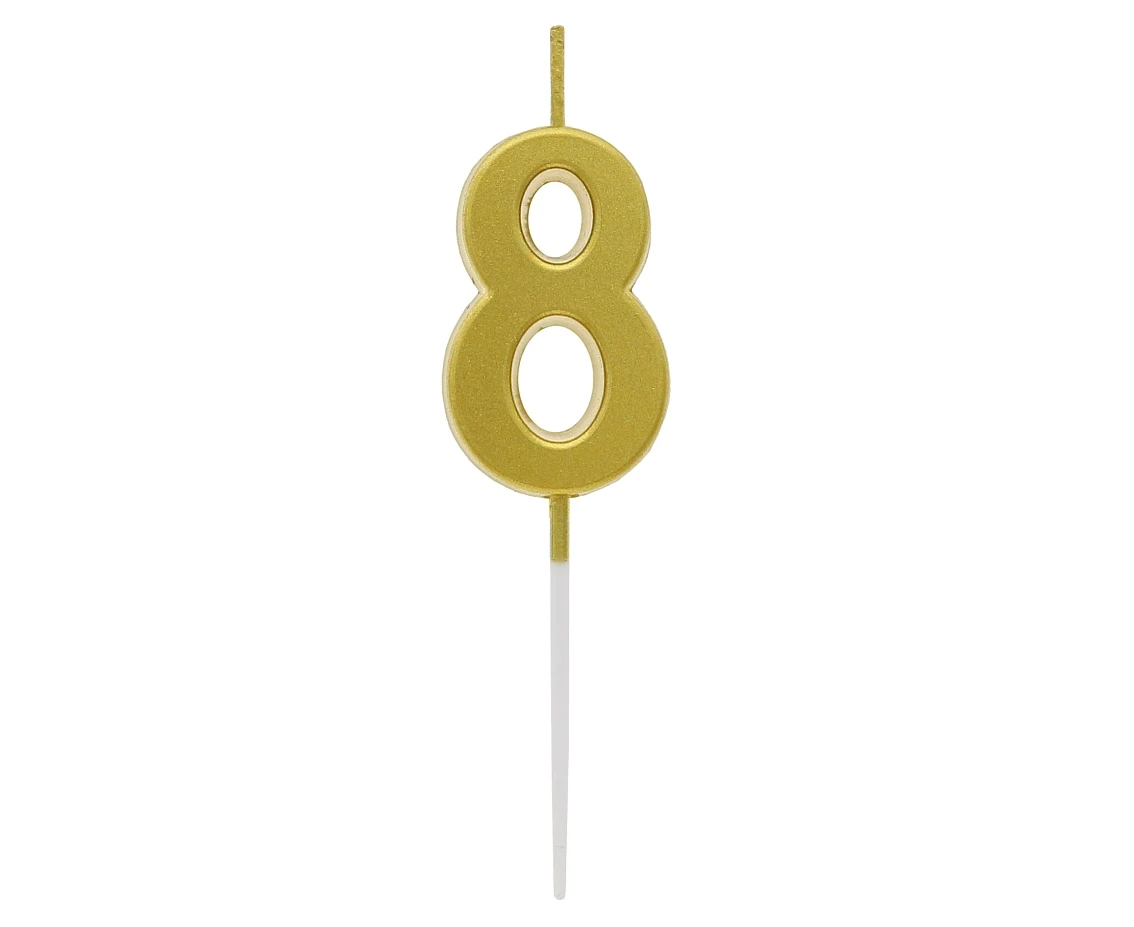 B&C pick candle digit 8, metallic gold, total lenght 9,5 cm