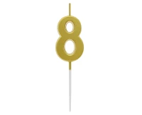 B&C pick candle digit 8, metallic gold, total lenght 9,5 cm