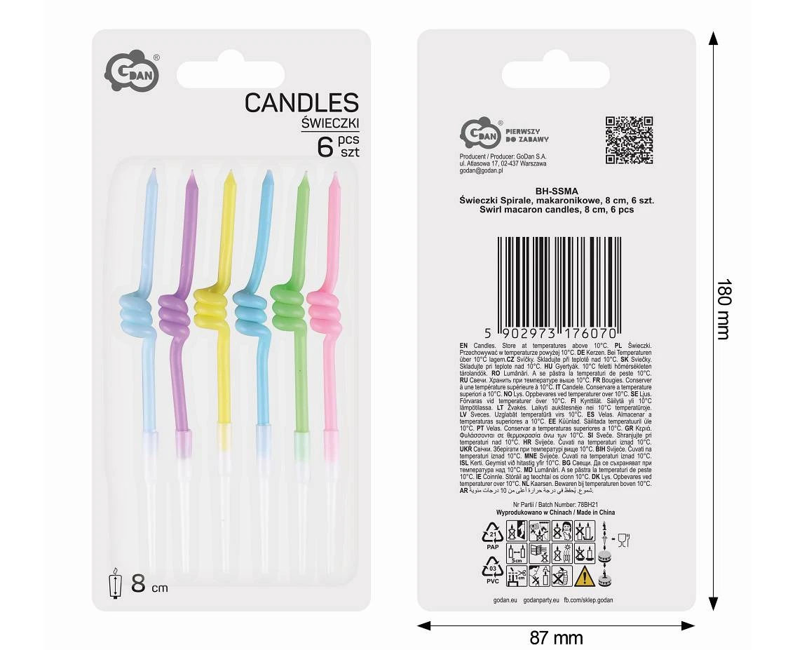 Swirl macaron candles, 8 cm, 6 pcs