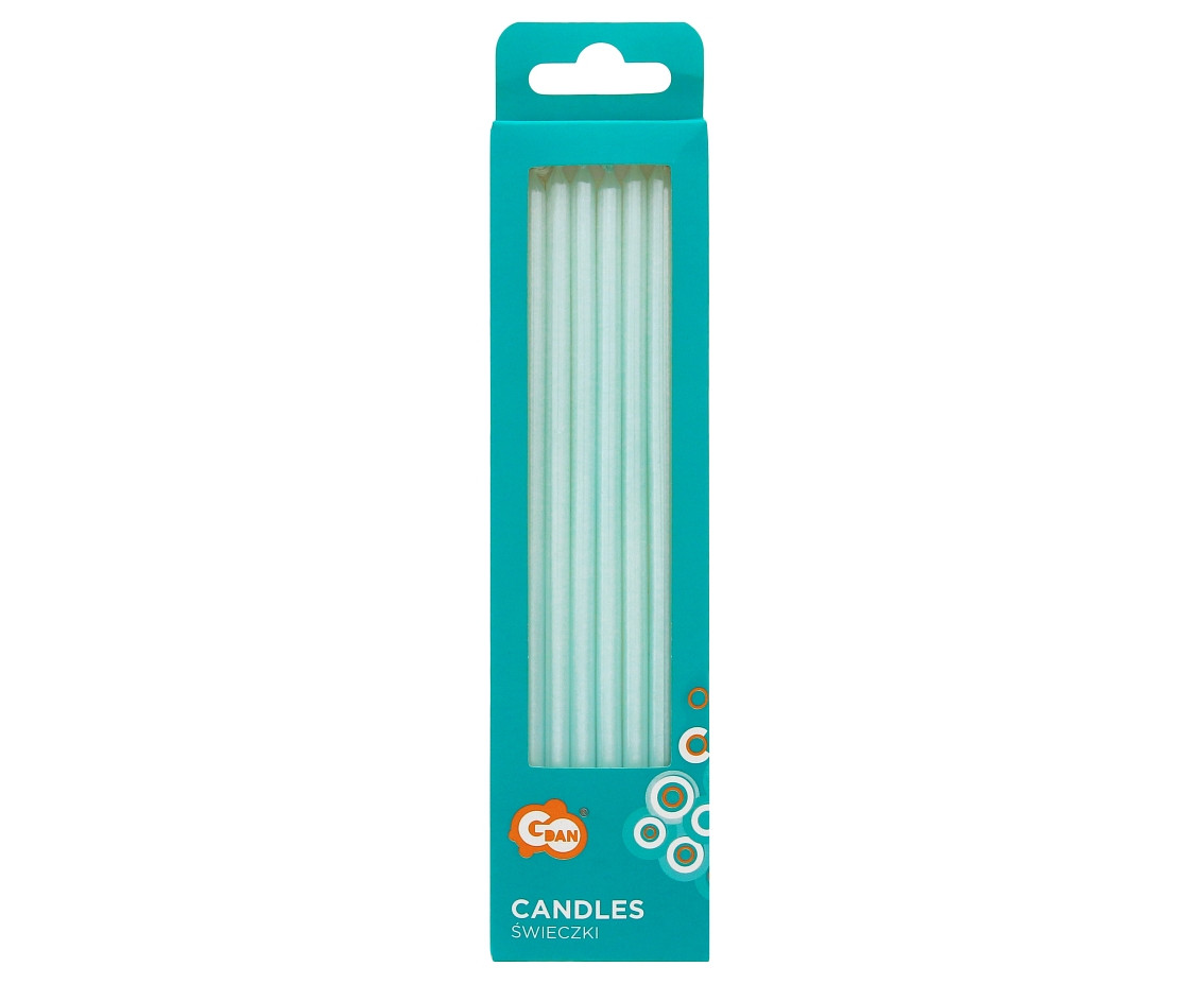 Pearly light blue candles, 15 cm, 8 pcs