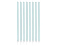 Pearly light blue candles, 15 cm, 8 pcs