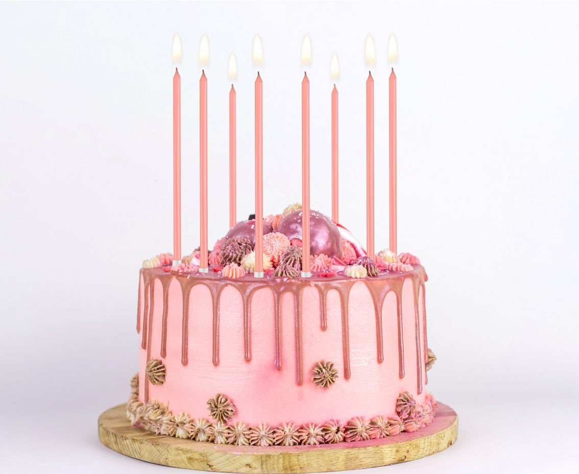 Pearly light pink candles, 15 cm, 8 pcs