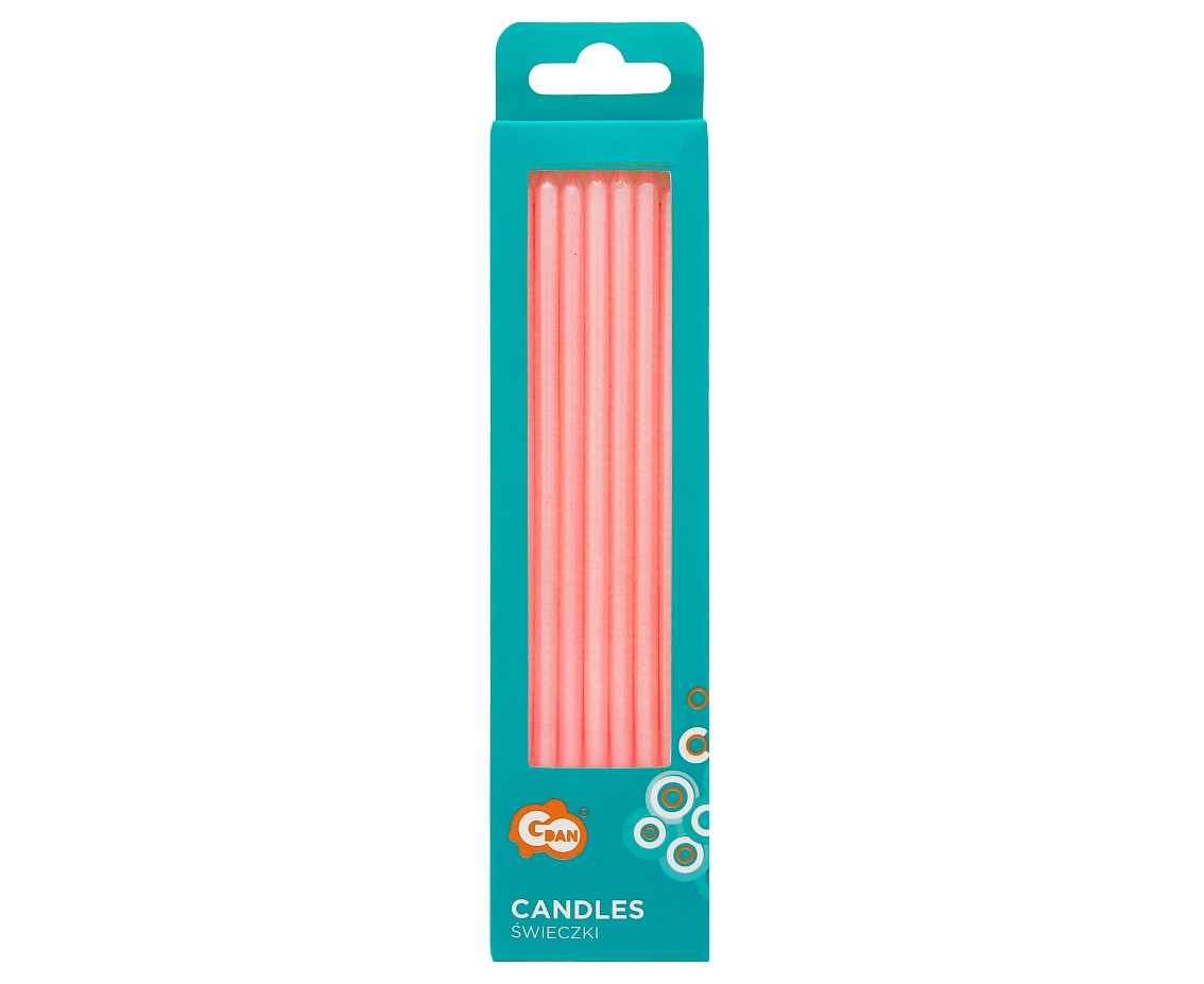 Pearly light pink candles, 15 cm, 8 pcs