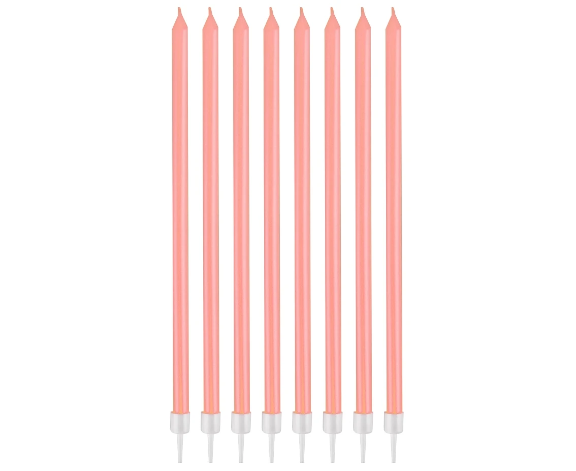 Pearly light pink candles, 15 cm, 8 pcs
