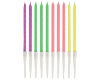 Candles, neon mix, 9,5 cm, 10 pcs
