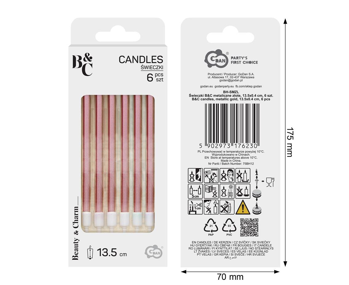 B&C candles, metallic rose gold, 11 cm, 6 pcs