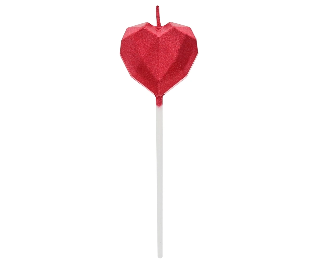 Pick candle Diamond Heart, red, total lenght 10,5 cm