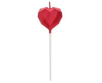 Pick candle Diamond Heart, red, total lenght 10,5 cm