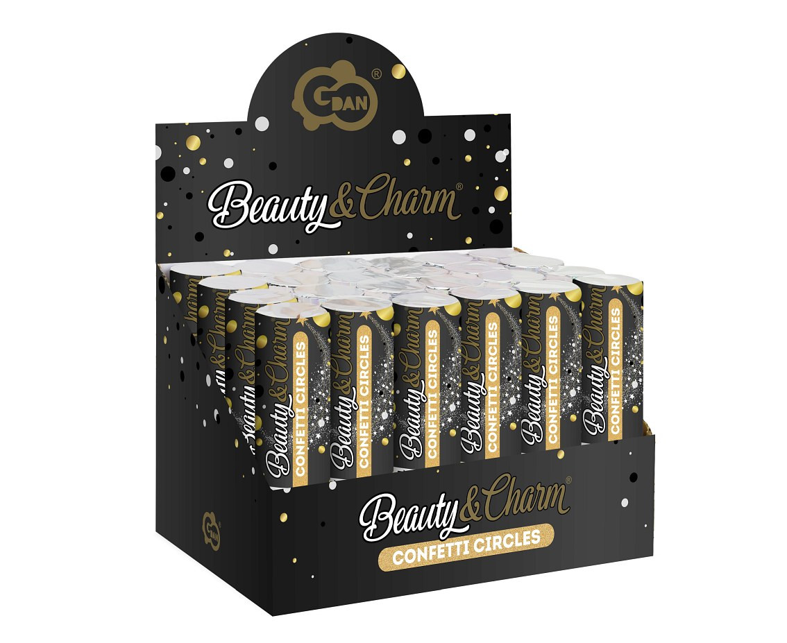 Confetti Cannon B&C Circles (black, gold, white) / 15 cm