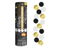 Confetti Cannon B&C Circles (black, gold, white) / 15 cm