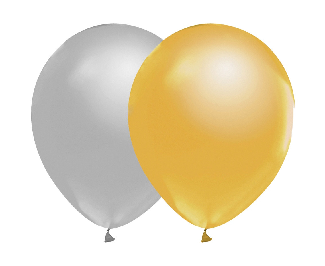 Balloons B&C 12", metallic gold and silver, 50pcs