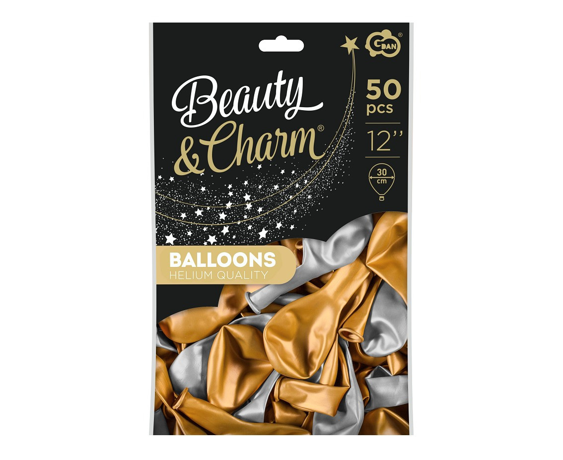 Balloons B&C 12", metallic gold and silver, 50pcs