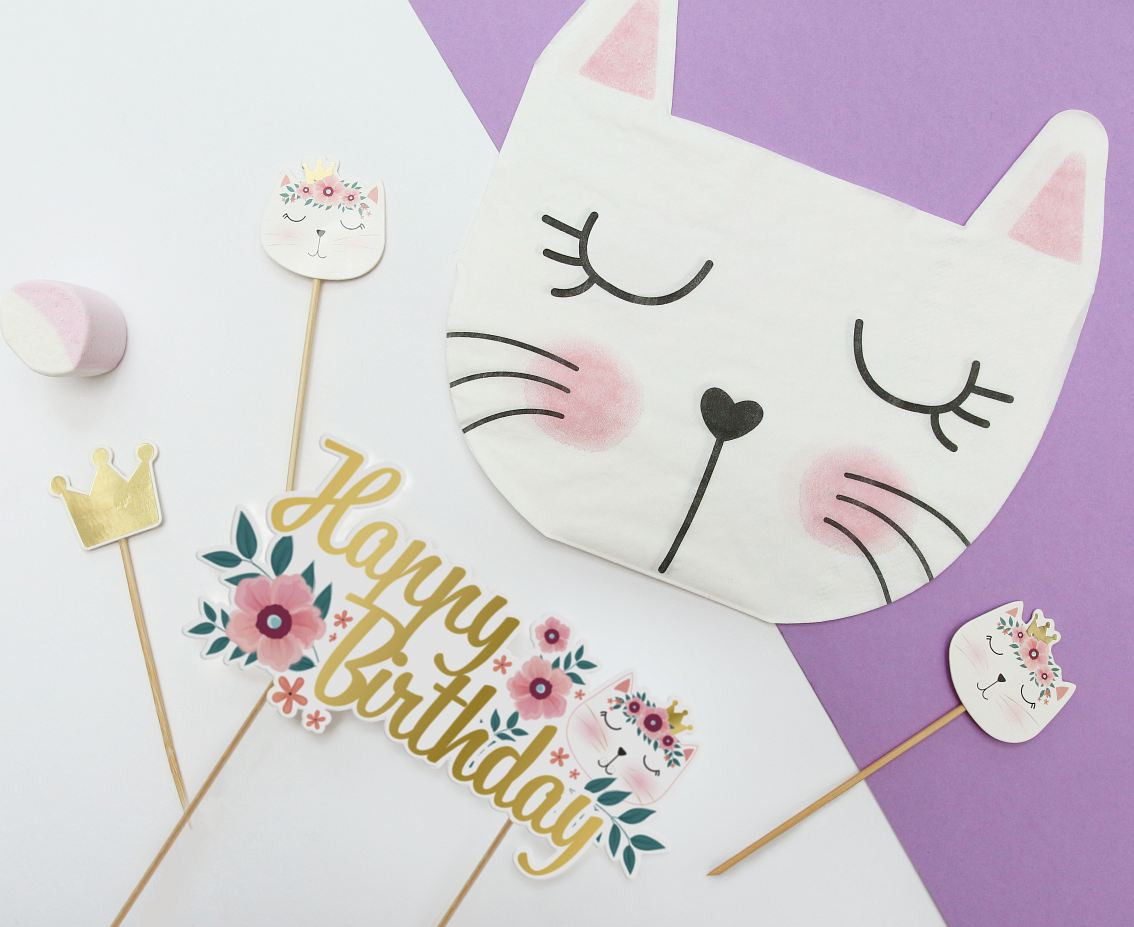 Cake topper Cat - Happy Birthday, 15x19cm