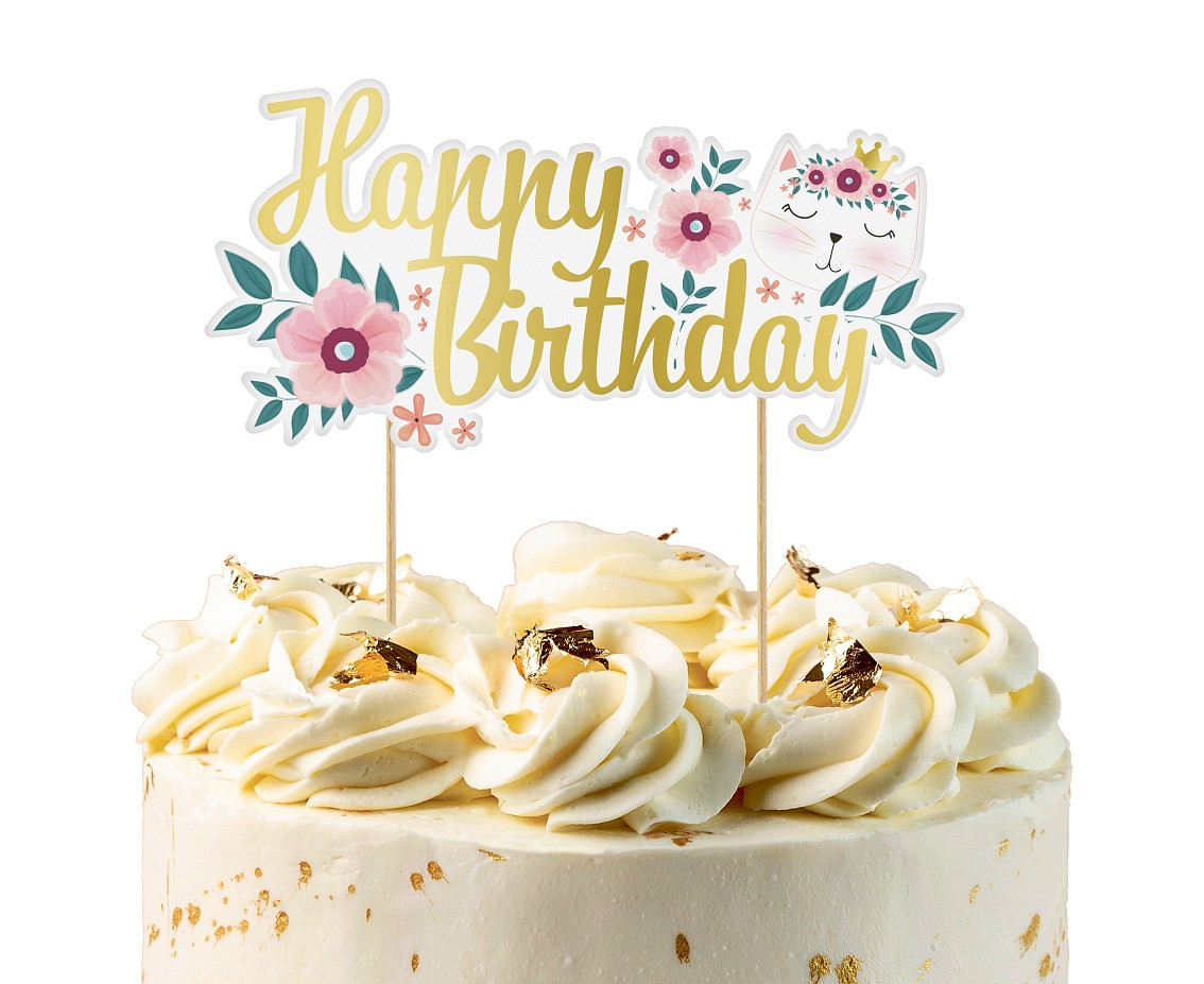 Cake topper Cat - Happy Birthday, 15x19cm