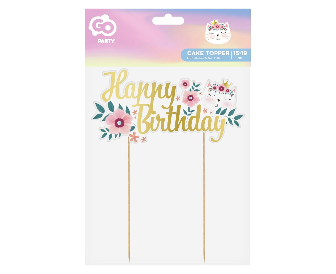 Cake topper Cat - Happy Birthday, 15x19cm