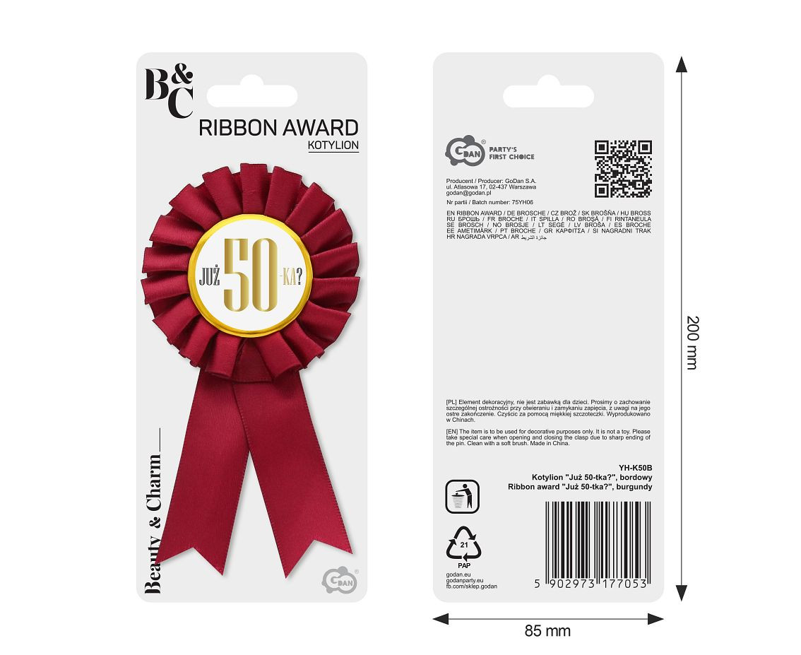 Ribbon award "Już 50-tka?", burgundy