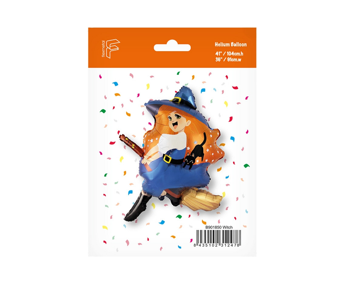 Foil balloon 24" FX Witch on Broom, packed