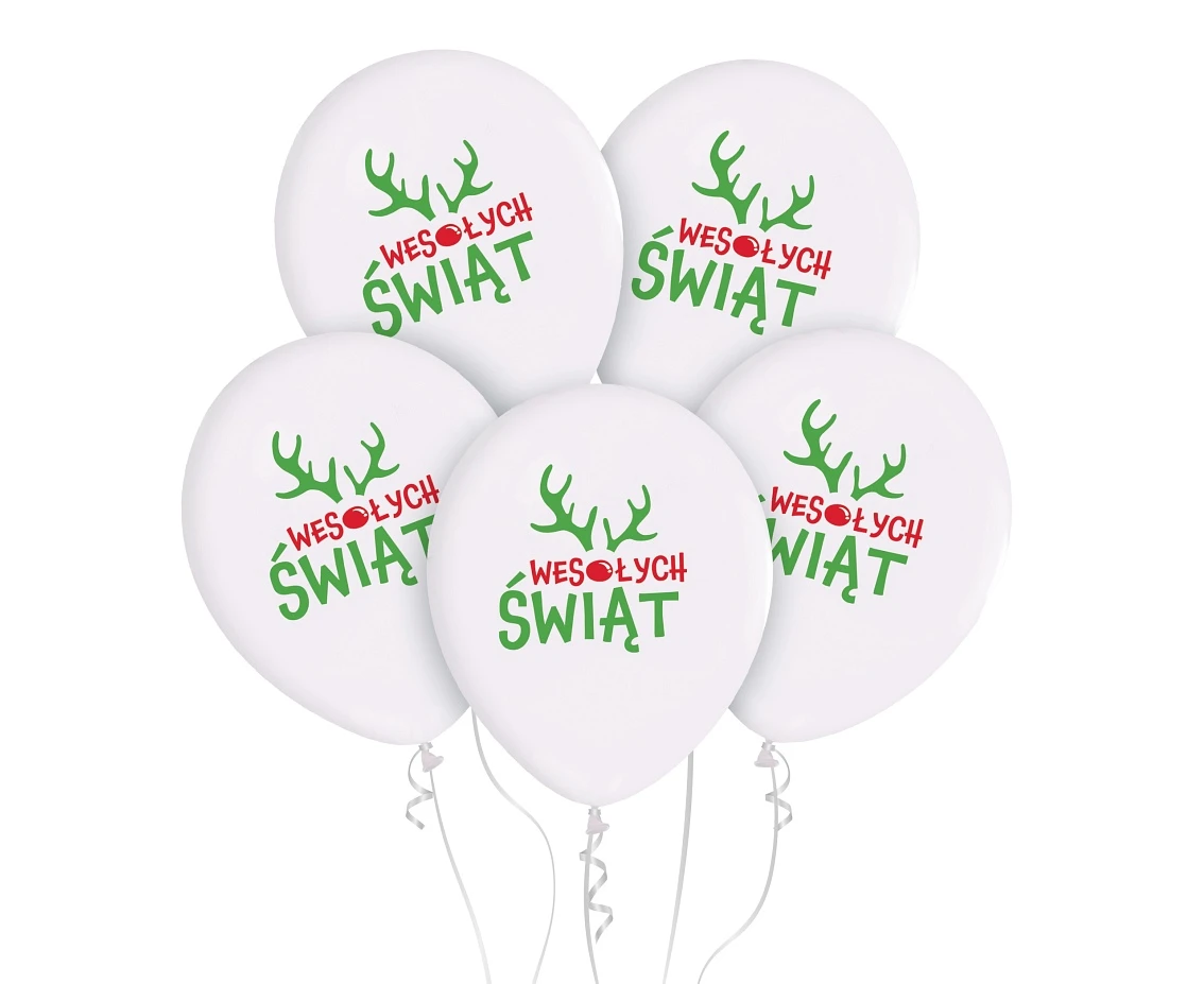 Balloons Wesolych Swiat (with antler), 12"/ 5 pcs.