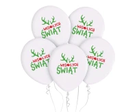Balloons Wesolych Swiat (with antler), 12"/ 5 pcs.