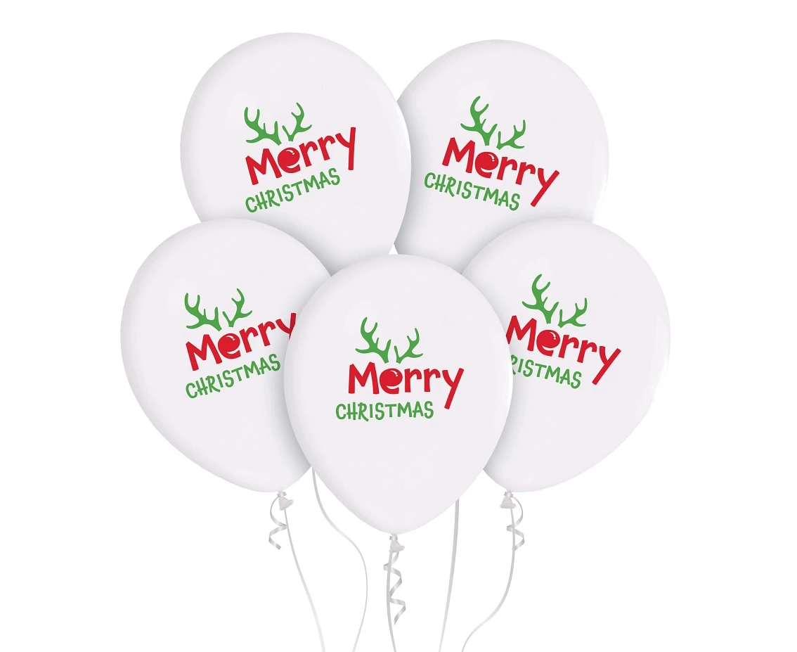 Balloons Merry Christmas (with antler), 12"/ 5 pcs.
