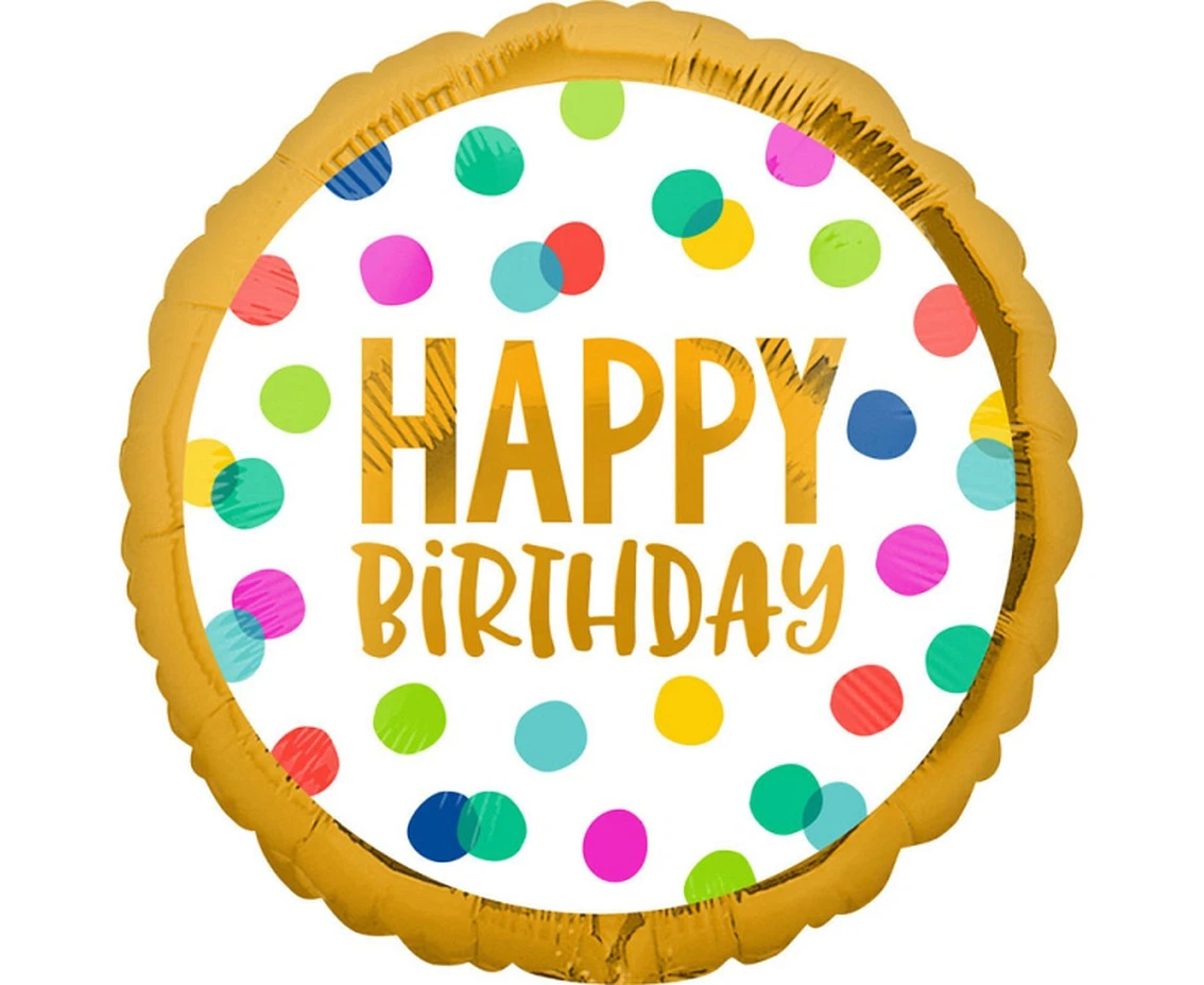 Foil balloon 18" CIR "Happy Birthday" Dots, packed EOL