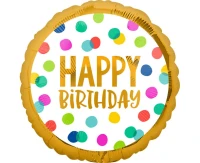 Foil balloon 18" CIR "Happy Birthday" Dots, packed EOL