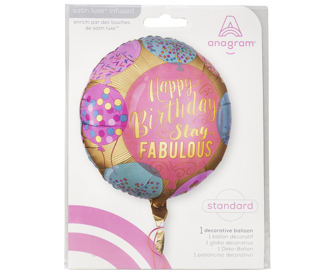 Foil balloon 18" CIR "Happy Birthday Stay Fabulous", packed EOL
