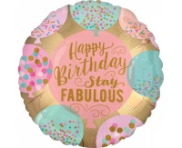 Foil balloon 18" CIR "Happy Birthday Stay Fabulous", packed EOL