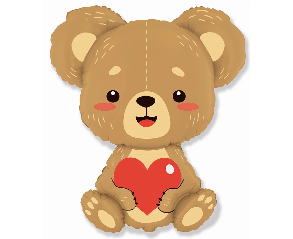 Foil balloon 24" FX - Teddy bear with heart,  unpacked (flat)