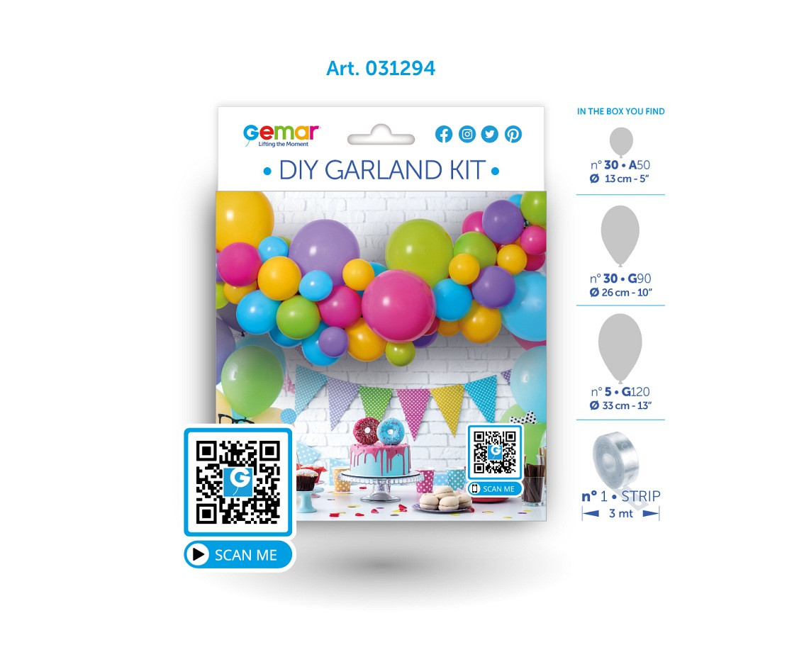 Balloons Gemar, diy garland colorful + tape, 65pcs