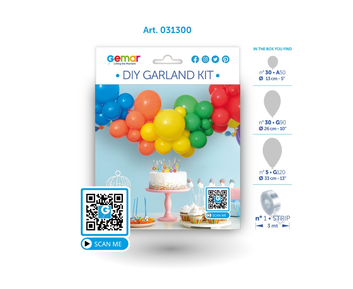 DIY balloon garland Rainbow, 65 balloons + tape