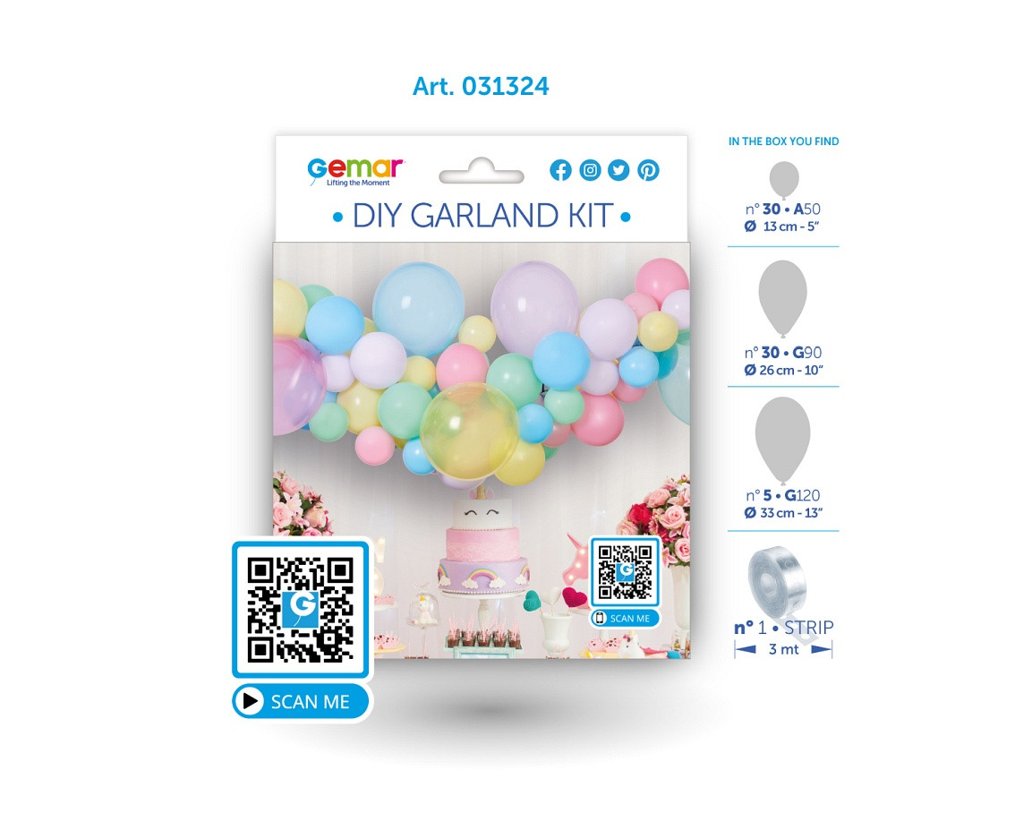 DIY pastel balloon garland, 65 balloons + tape