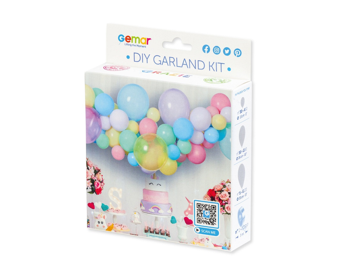 DIY pastel balloon garland, 65 balloons + tape