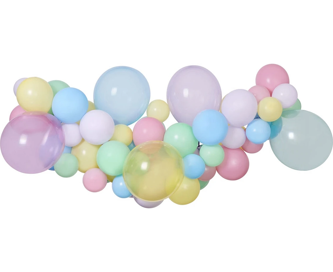 DIY pastel balloon garland, 65 balloons + tape