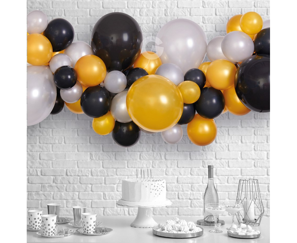 DIY balloon garland silver-gold-black, 65 balloons + tape