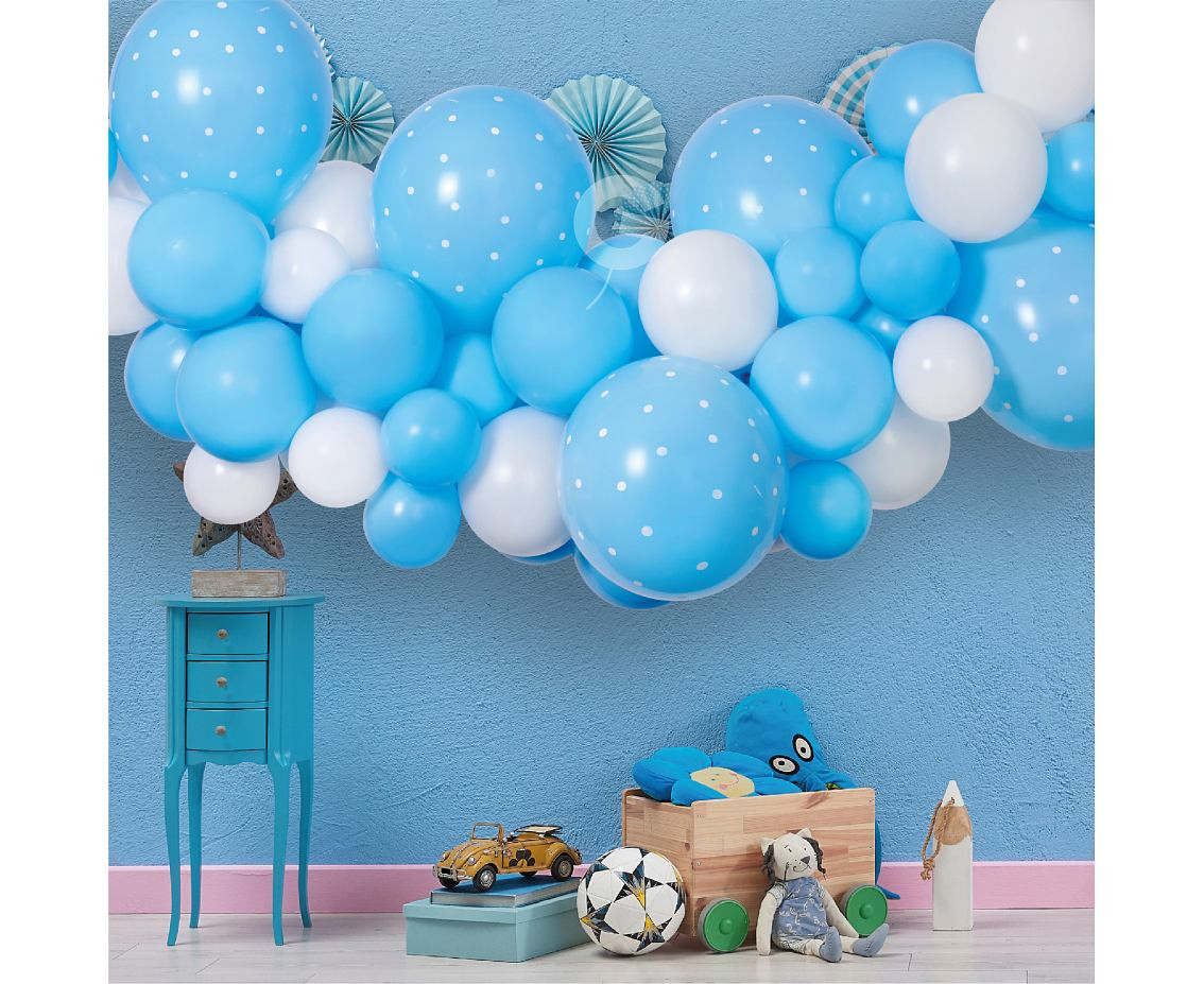 Balloons Gemar, diy garland baby blue + tape, 65pcs