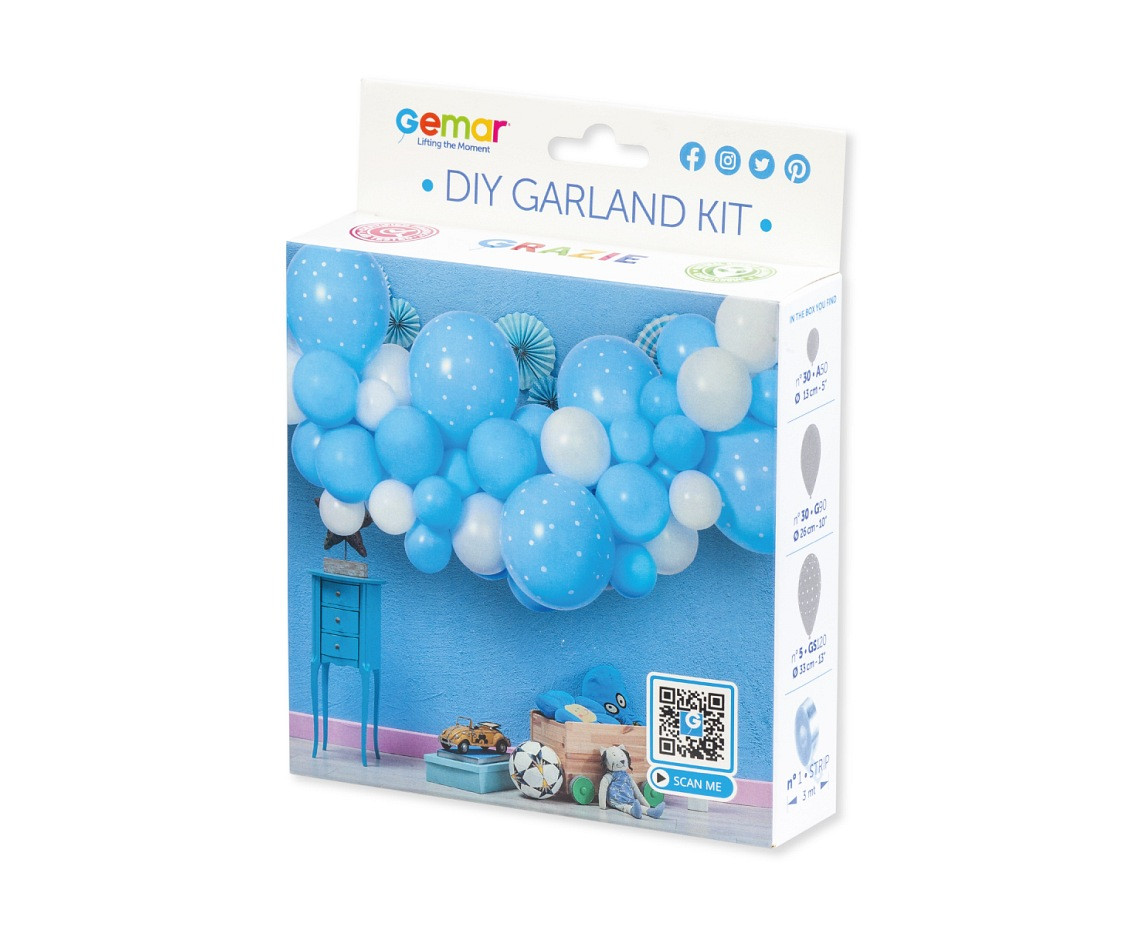 Balloons Gemar, diy garland baby blue + tape, 65pcs