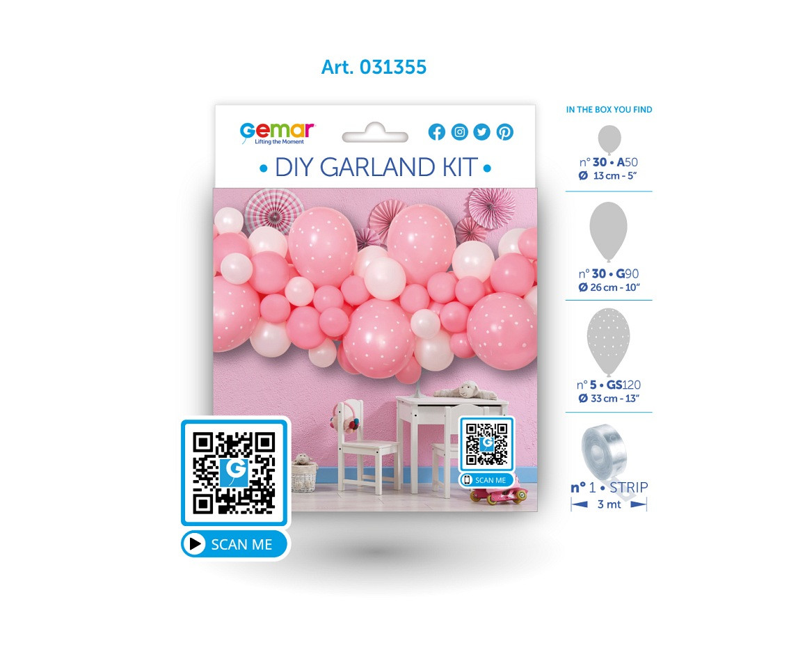 Balloons Gemar, diy garland baby pink + tape, 65pcs
