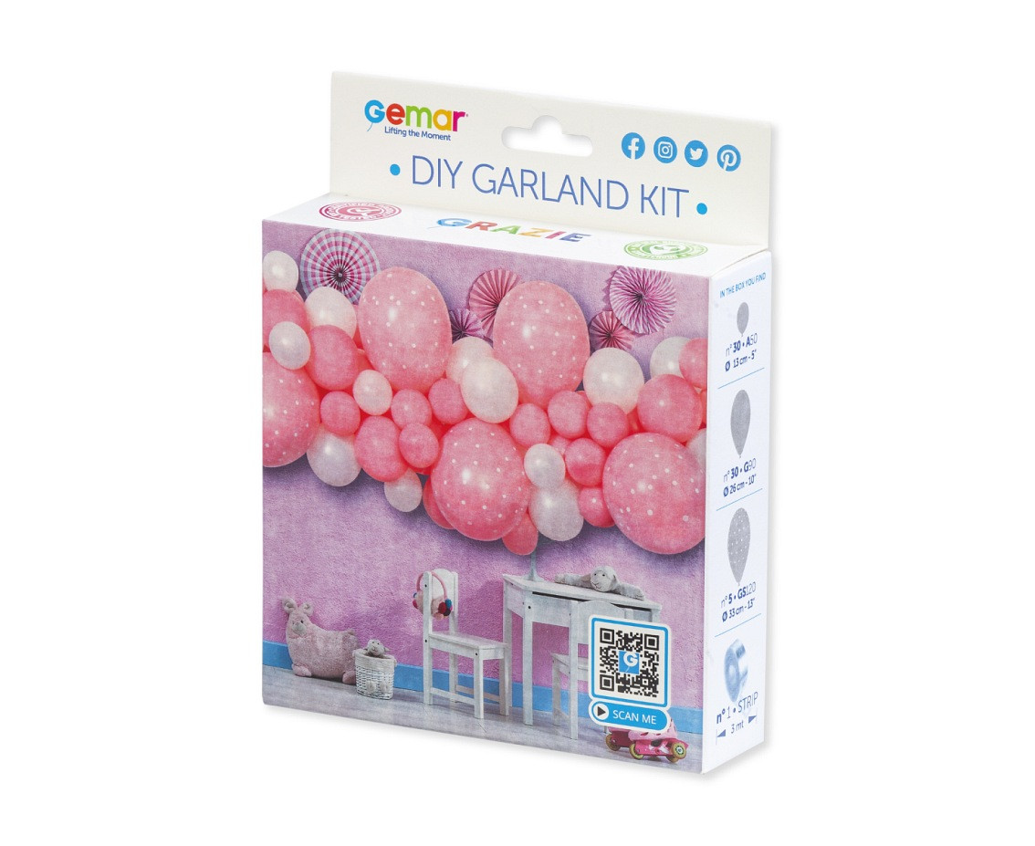 Balloons Gemar, diy garland baby pink + tape, 65pcs