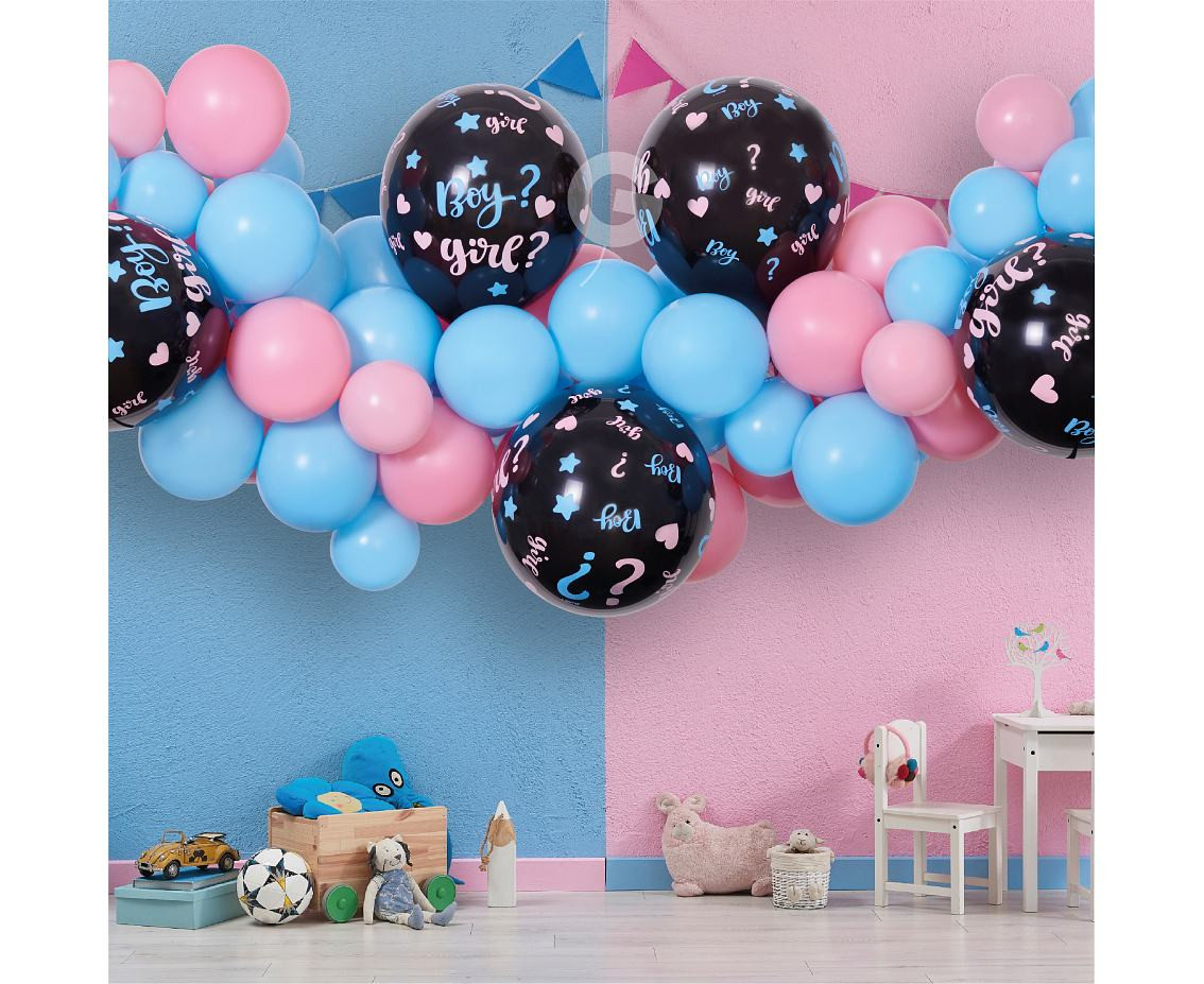 DIY balloon garland He or She, 65 balloons + tape