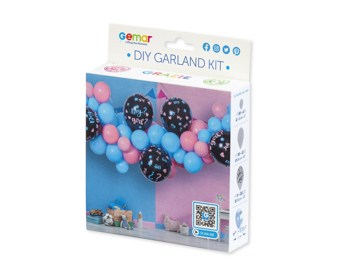 DIY balloon garland He or She, 65 balloons + tape