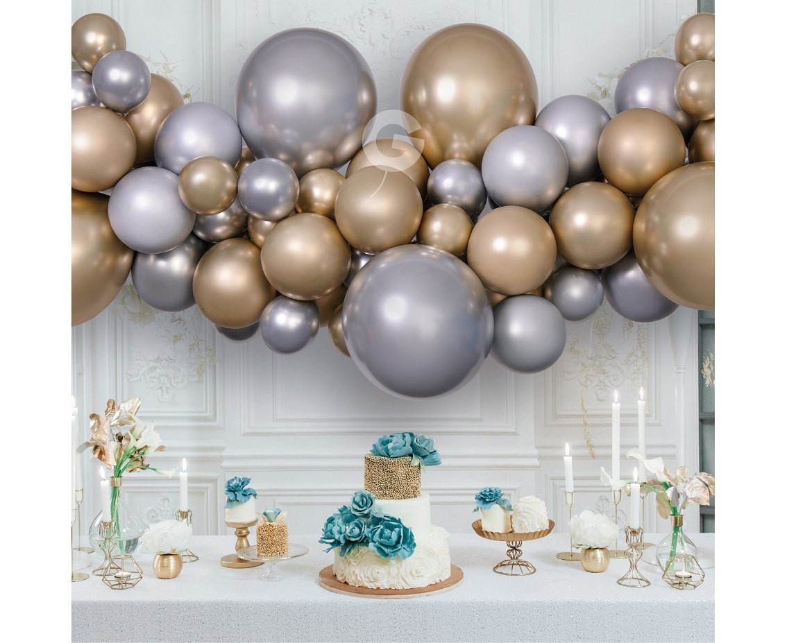 Balloons Gemar, diy garland shine, silver-gold + tape, 65pcs