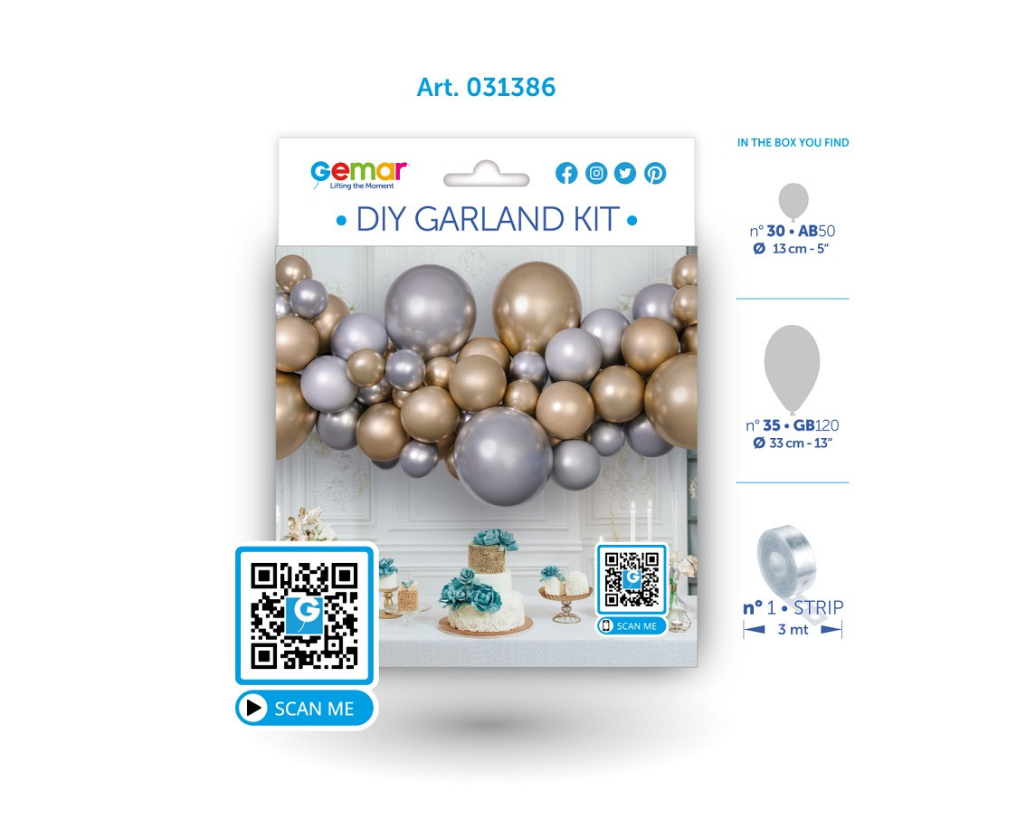 Balloons Gemar, diy garland shine, silver-gold + tape, 65pcs