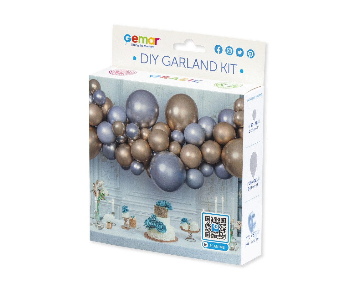 Balloons Gemar, diy garland shine, silver-gold + tape, 65pcs