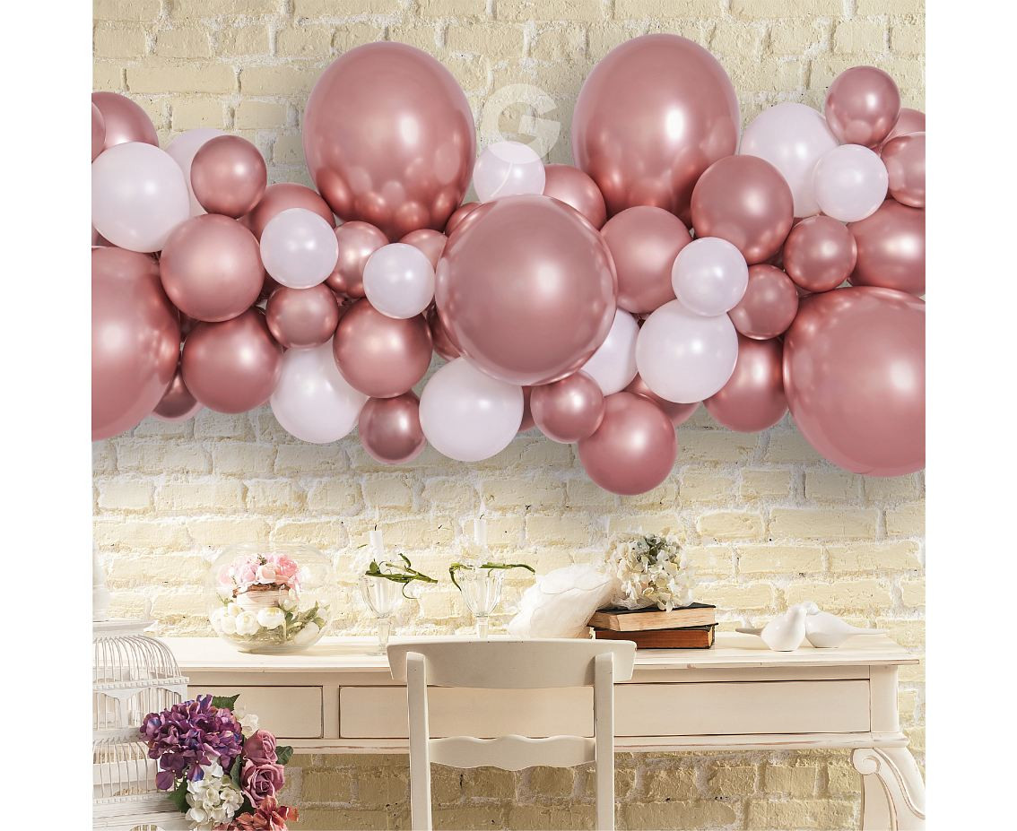 DIY balloon garland rose gold, 65 balloons + tape